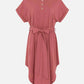 MECALA Women's Short Sleeve Henley Neck High Low Hem Plain Casual Dress With Belt