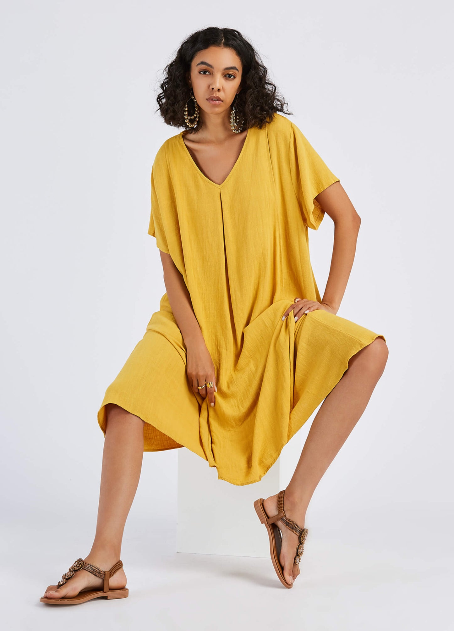 MECALA Women's Plus Size Solid Short Sleeve Maxi Dress
